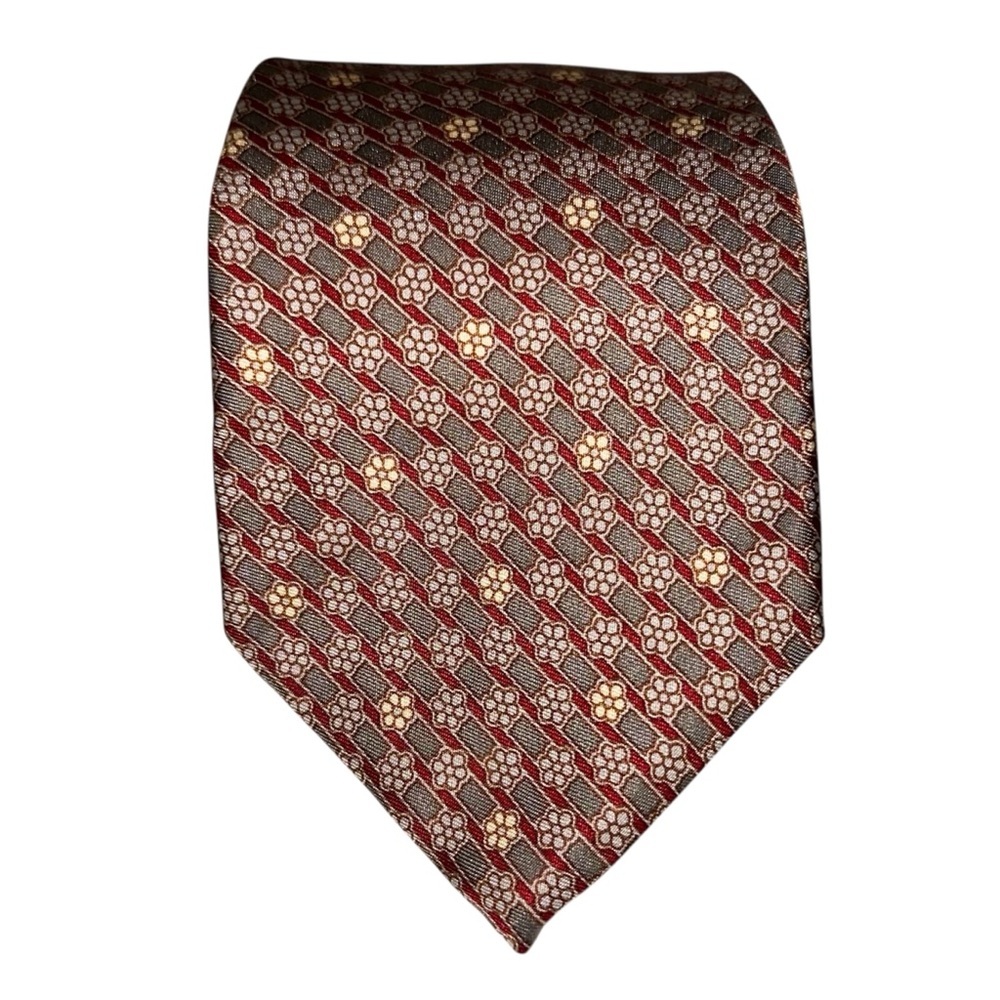 Vintage Yves Saint Laurent Mens Tie Silk Burgundy Yellow Floral 57x3.5” NWOT